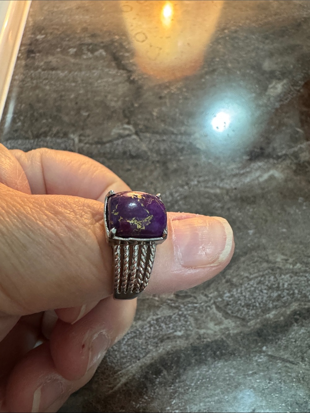 Men's Silver Ring with Purple Stone
